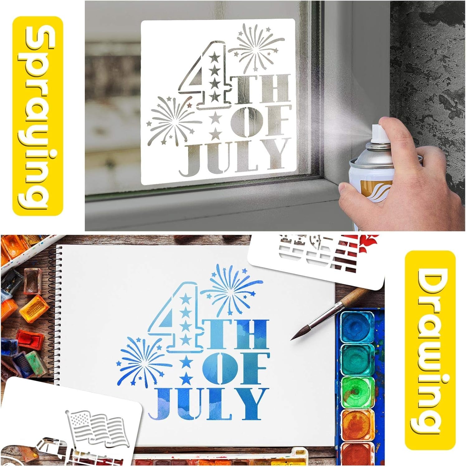 16 Pieces Happy 4Th of July Stencil Independence Day Painting Template Reusable Patriotic Drawing Stencils Include American Flag Map Star Patterns Farmhouse Stencil for Painting on Wood Paper Wall
