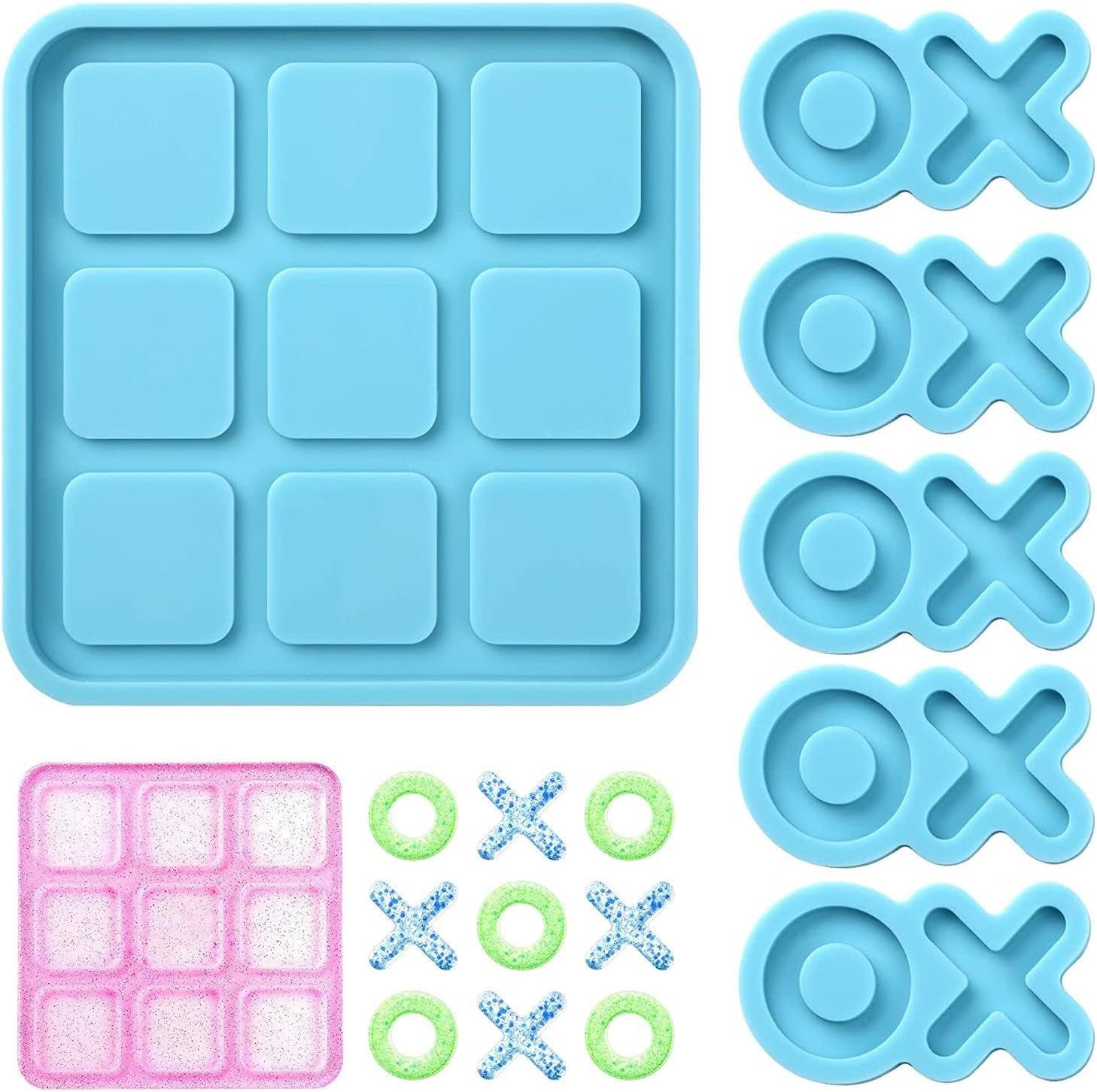 Tic Tac Toe Resin Mold with 5 Chess Pieces Molds, X O Board Game Silicone Molds for Resin Casting,Diy Tabletop Board Game