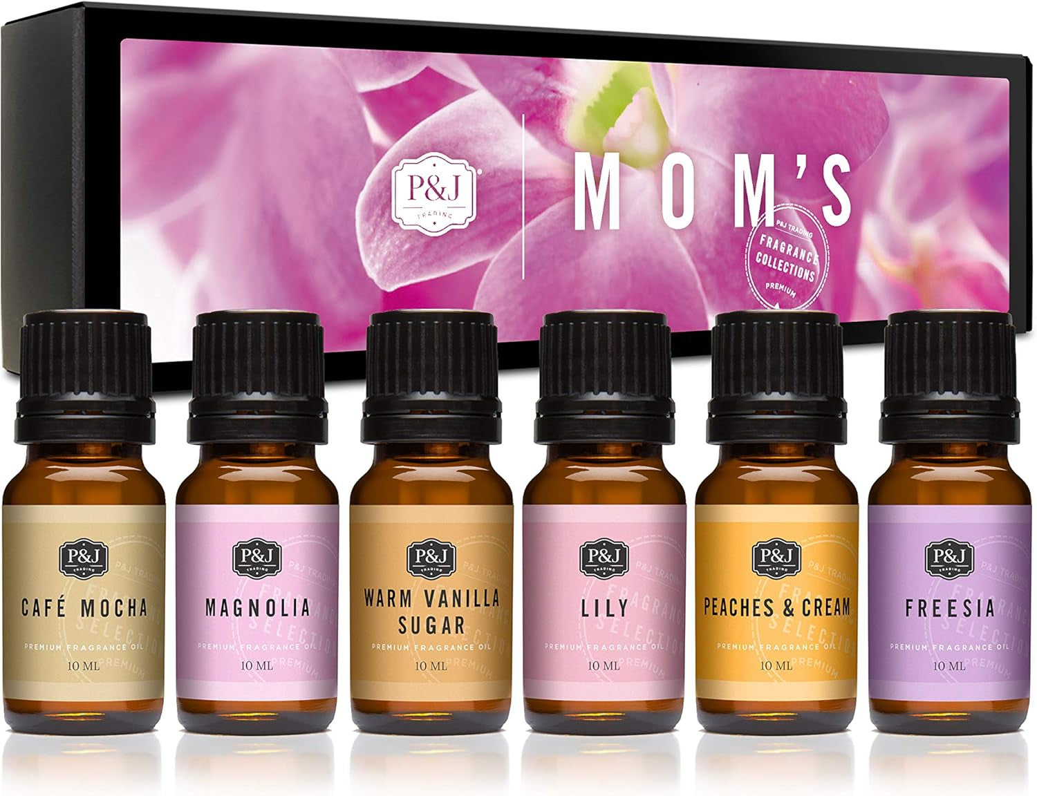 Mom'S Set of 6 Fragrance Oils - Lily, Magnolia, Peaches & Cream, Café Mocha, Warm Vanilla Sugar, Freesia Scented Oils for Candle Scents, Soap Making, Diffuser Oil