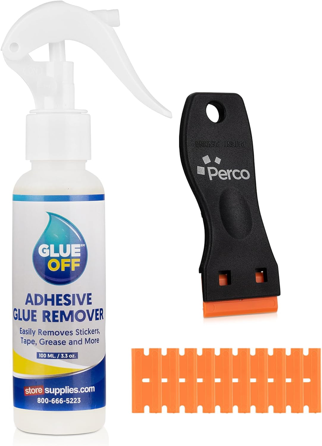 Glue off Adhesive Remover 3.3 Fl. Oz & Scraper with Plastic Razor for Removing Labels (Adhesive Remover & Scraper W/Plastic Razor)
