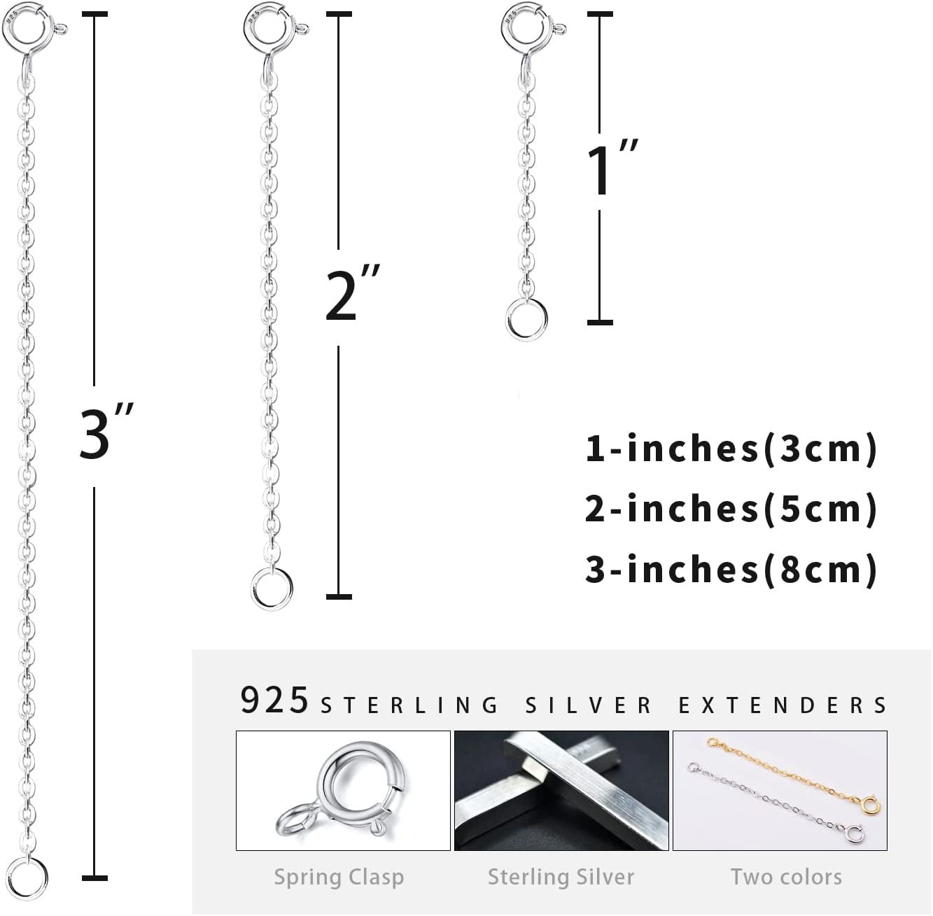 Gold Necklace Extender,925 Sterling Silver Durable Chain Extenders,Necklace Bracelet Anklet Jewelry Extension for Women (1 2 3 Inch)