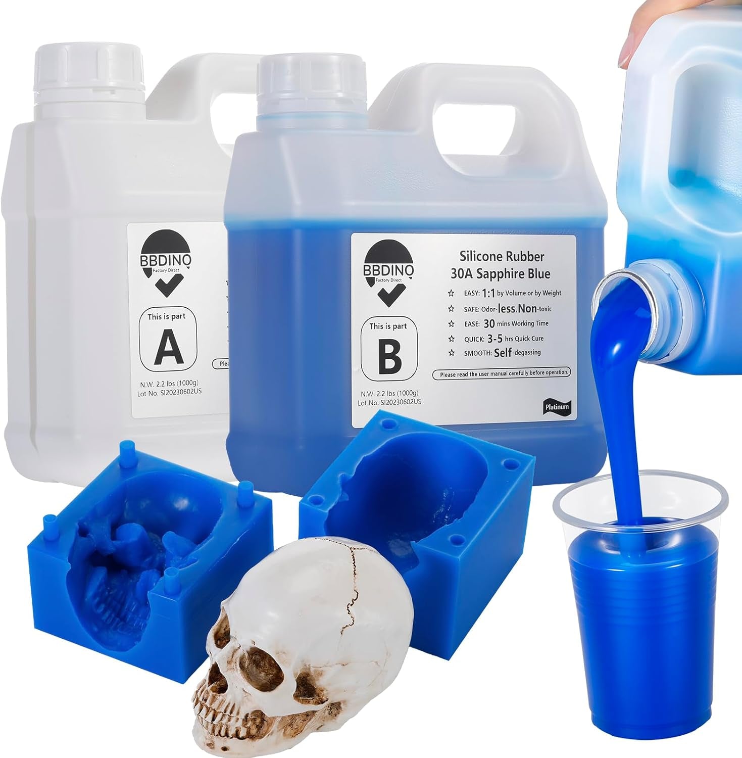 Silicone Mold Making Kit,Liquid Silicone for Mold Making 30A Sapphire Blue,High Strength Silicone Rubber Mold Making Kit,1:1 by Volume Ideal for Casting Resin/Jewelry Silicone Molds 4.4 Lbs