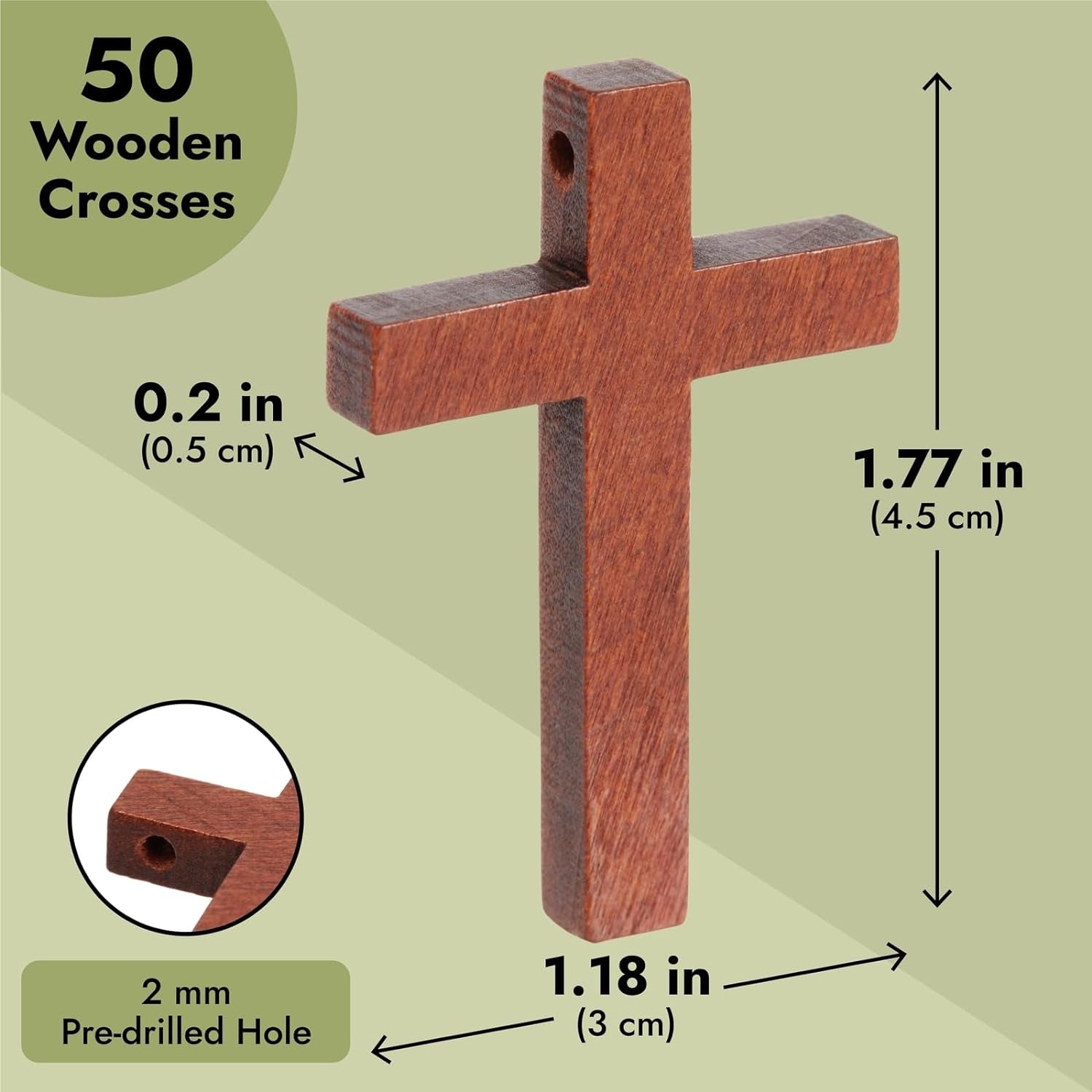 50 Pack Bulk Small Cross Set for Crafts, Wooden Cross Charms for Christian Baptism, Easter, First Communion, Rosary (1 X 2 In)