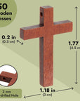 50 Pack Bulk Small Cross Set for Crafts, Wooden Cross Charms for Christian Baptism, Easter, First Communion, Rosary (1 X 2 In)