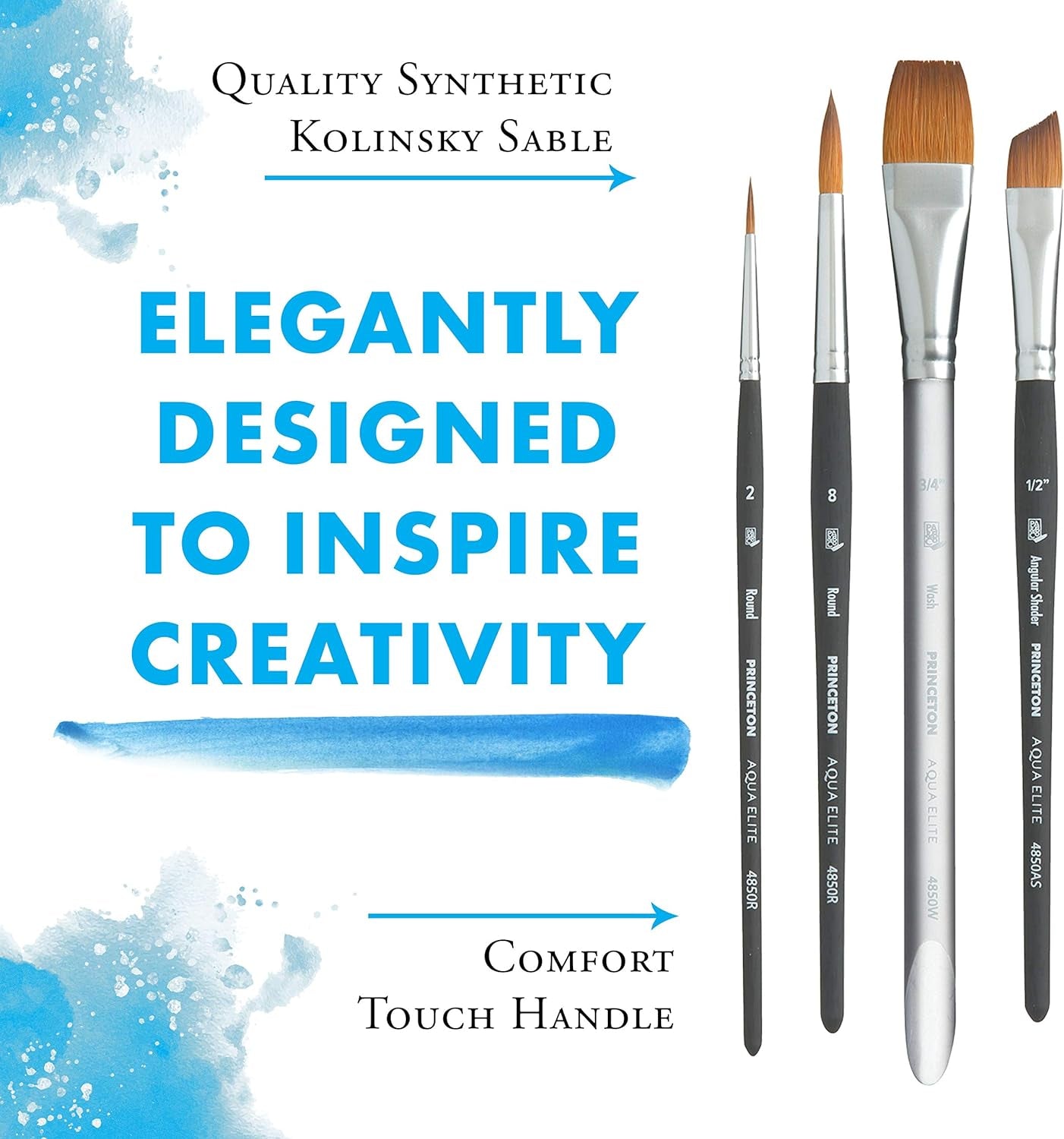 Artist Elite, Brushes for Watercolor Series 4850, 4 Piece Professional Set 400, Matte Black