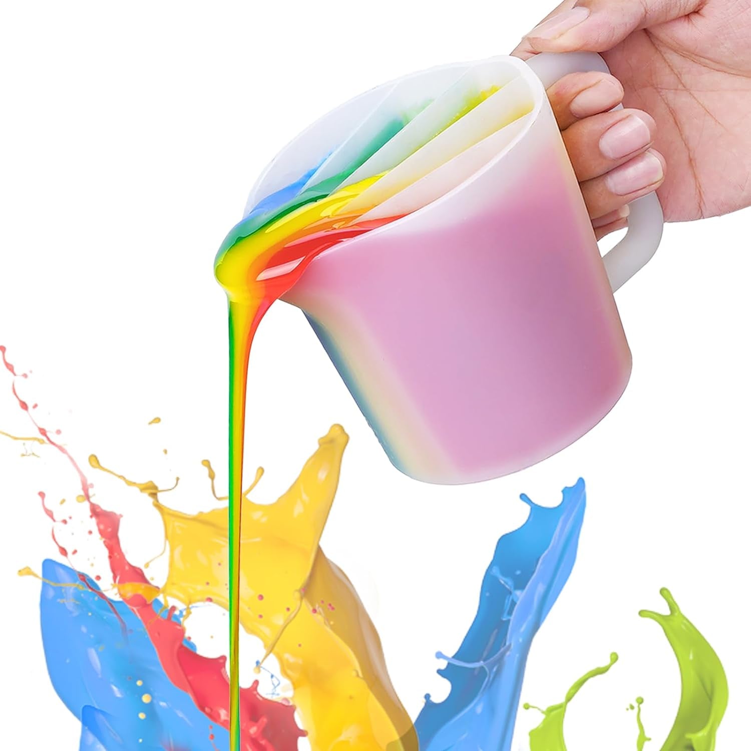 17OZ/500ML Split Cup with Handle, Thicken & Easy Clean Split Cups for Paint Pouring with 5 Channels, Silicone Reusable Fluid Art Split Cups for Acrylic Paint, Resin Molds, Epoxy Resin Art