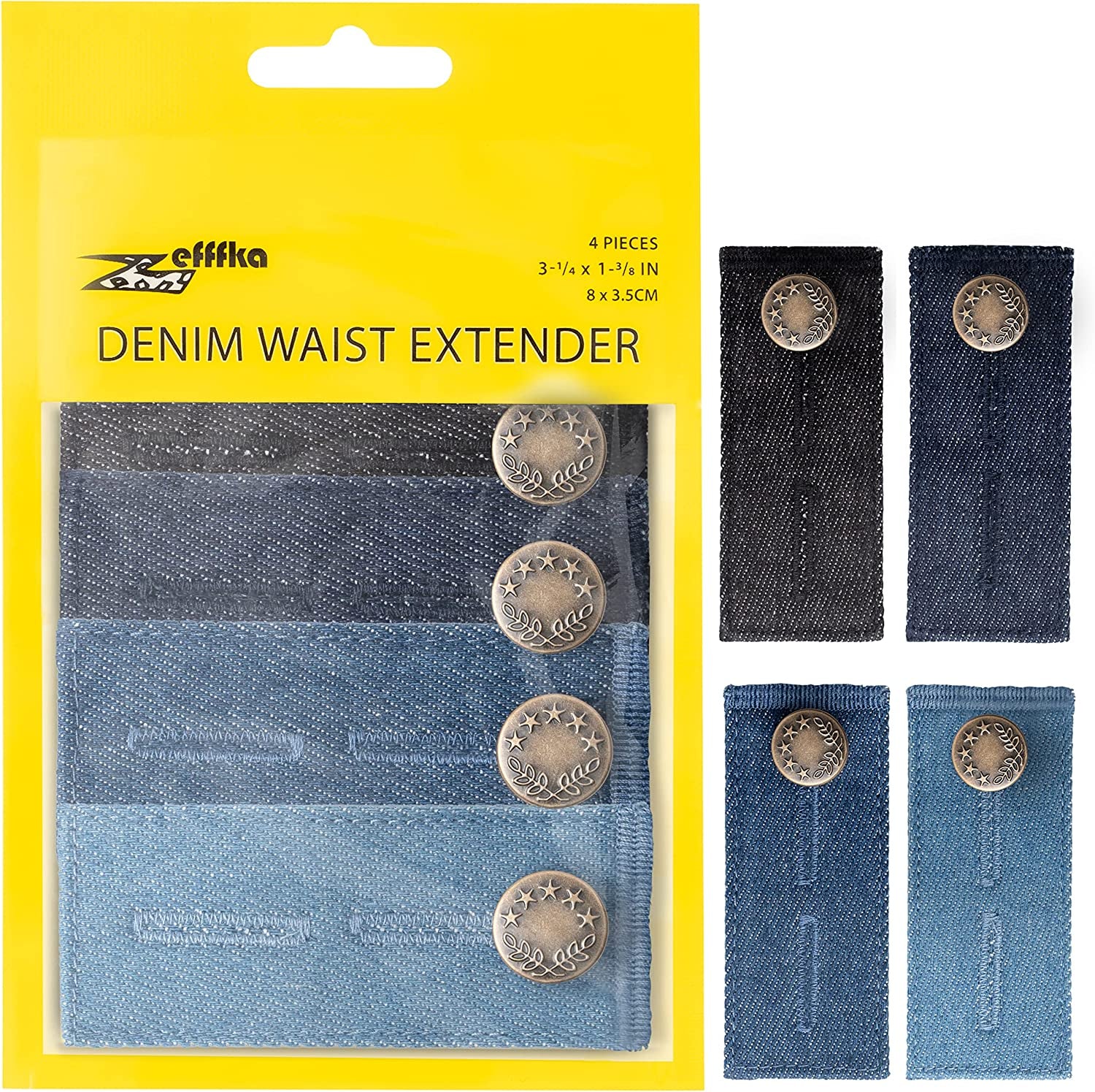Denim Waist Extender Button for Jeans and Skirt Comfy Metal Buttons 4 Pcs Assorted Colors