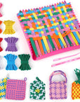 Weaving Loom Kit Toys for Kids and Adults, Potholder Loops Crafts for Girls Ages 6 7 8 9 10 11 12, 7" Pot Holder Loom Knitting Kits and Gifts for Kids and Beginners, Make 6 Masterpieces