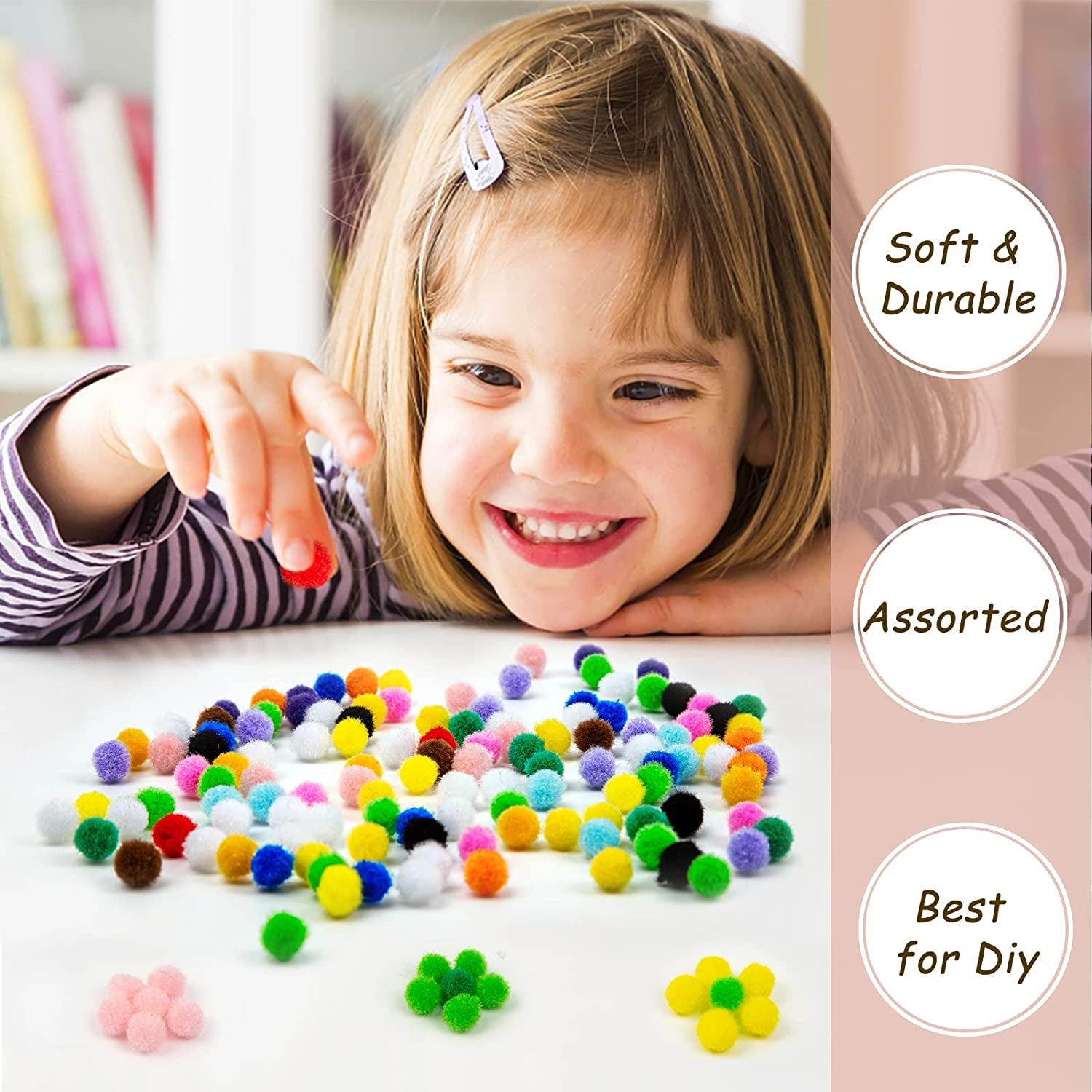 2000 Pcs 1Cm Assorted Pompoms Multicolor Valentine Day Arts and Crafts Fuzzy Pom Poms Balls for DIY Creative Crafts Decorations