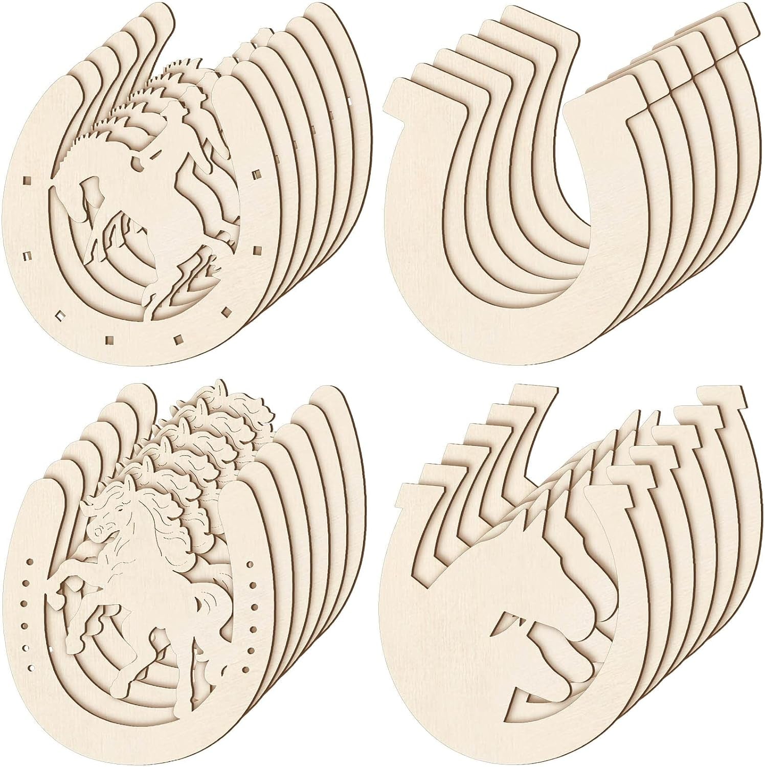 Wooden Horseshoes Cutout for Crafts DIY Unfinished Wooden Horseshoes Christmas Cowboy Decor Western Party Decor Blank Horseshoe Wood Horse Cutout Western Craft Supplies Discs Slices(96 Pcs)