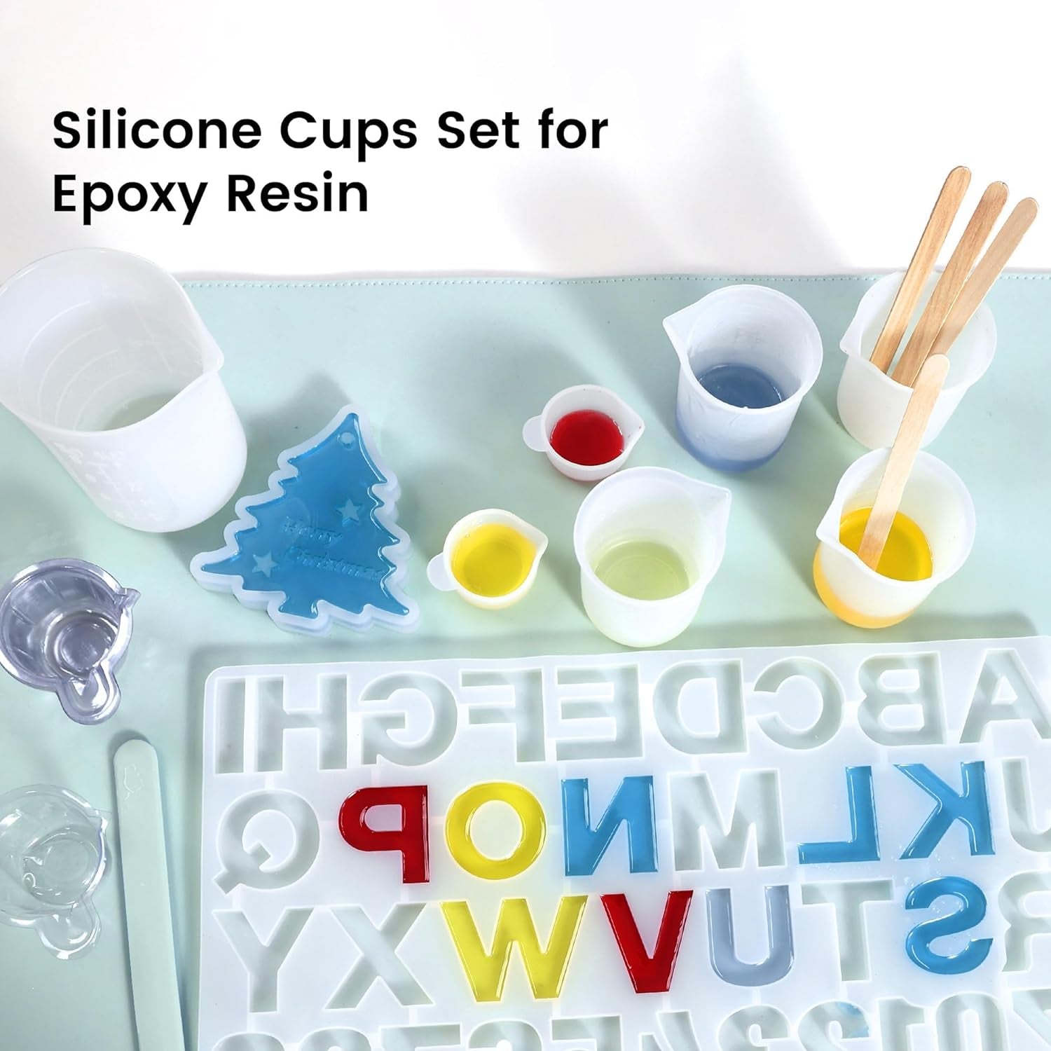 36PCS Silicone Measuring Cup Tool Kit - 250Ml/8Oz &amp;100Ml Resin Mixing Cup, Silicone Stir Sticks Pipettes,Easy to Clean,Non-Toxic Epoxy Resin Supplies for Molds,Paint,Jewelry Making
