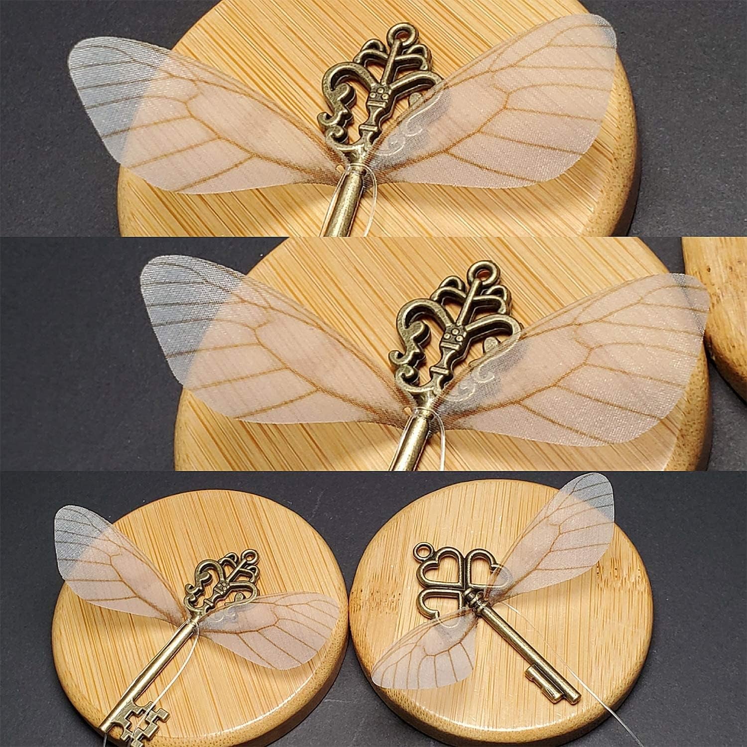 30 PCS Vintage Skeleton Keys Flying Keys with 30 Pairs Dragonfly Wings and 30 Yards Elastic String for Party Decorations