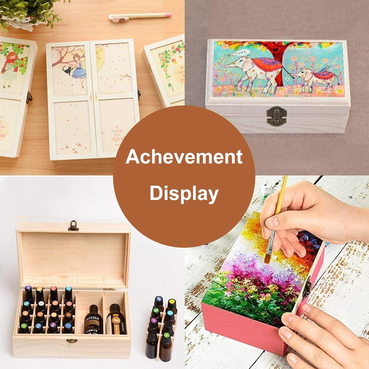 Unfinished Wooden Box with Hinged Lid, 4 Pcs- 6"X3.8"X2" Wood Boxes Bulk for Craft, Make Your Own Gift, Jewelry Pin Box
