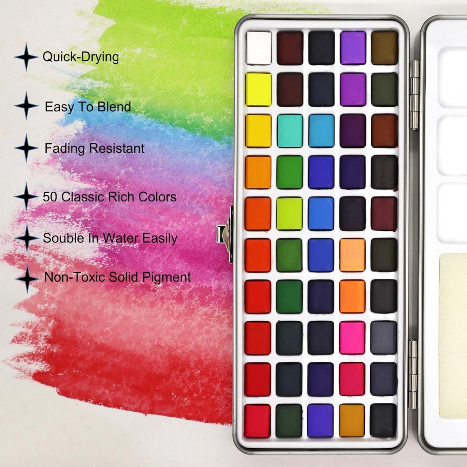 Watercolor Paint Set 50 Vivid Colors, Travel Watercolor Kits with Palette, Brush, Sponge, Ideal for Adults, Kids, Hobbyists, Paingting Lovers, Art Supplies