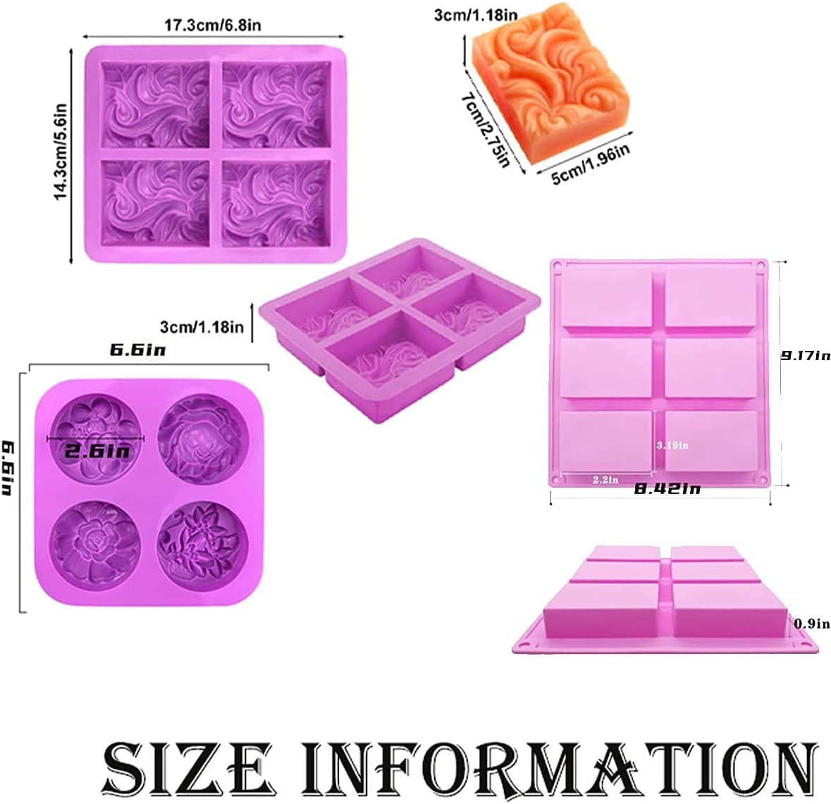 3 Pack Silicone Soap Molds 6 Cavities Silicone Soap Mold Rectangle Oval and Flower Shapes Soap Molds for Soap Making Handmade Cake Chocolate Biscuit Pudding Jelly Ice Cube Tray