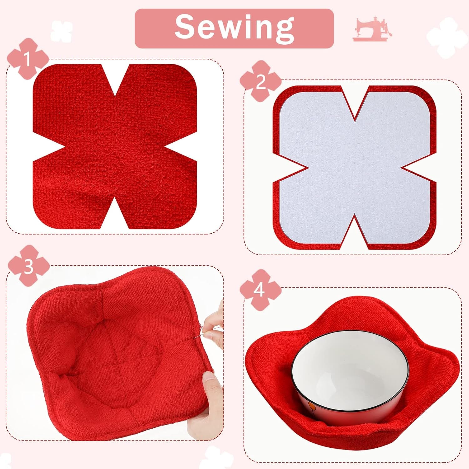 24 Pcs Cozy Pre Cut Batting Microwave Quilt Batting Fabric Batting for Quilting Bowl Cozy Pattern Template Bowl Wrap Cut on Fold Template for Sewing DIY,9.84 X 9.84 Inch, 7.8 X 7.8 Inch