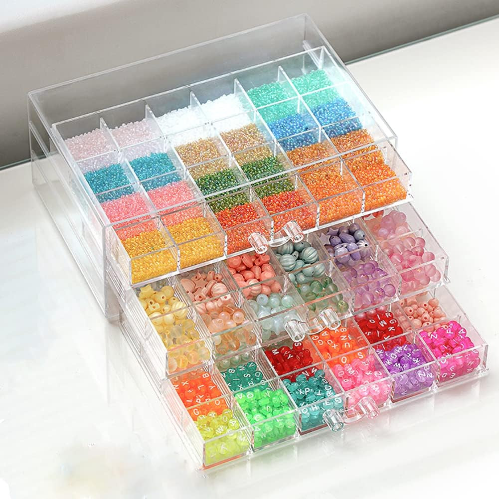Compartment Storage Box 72 Grids Acrylic Organizer Box with 3 Drawers Storage Containers Transparent Organizer Box for Crafts Art Supply Painting Nail Tip Bead Earring Ring (Clear)