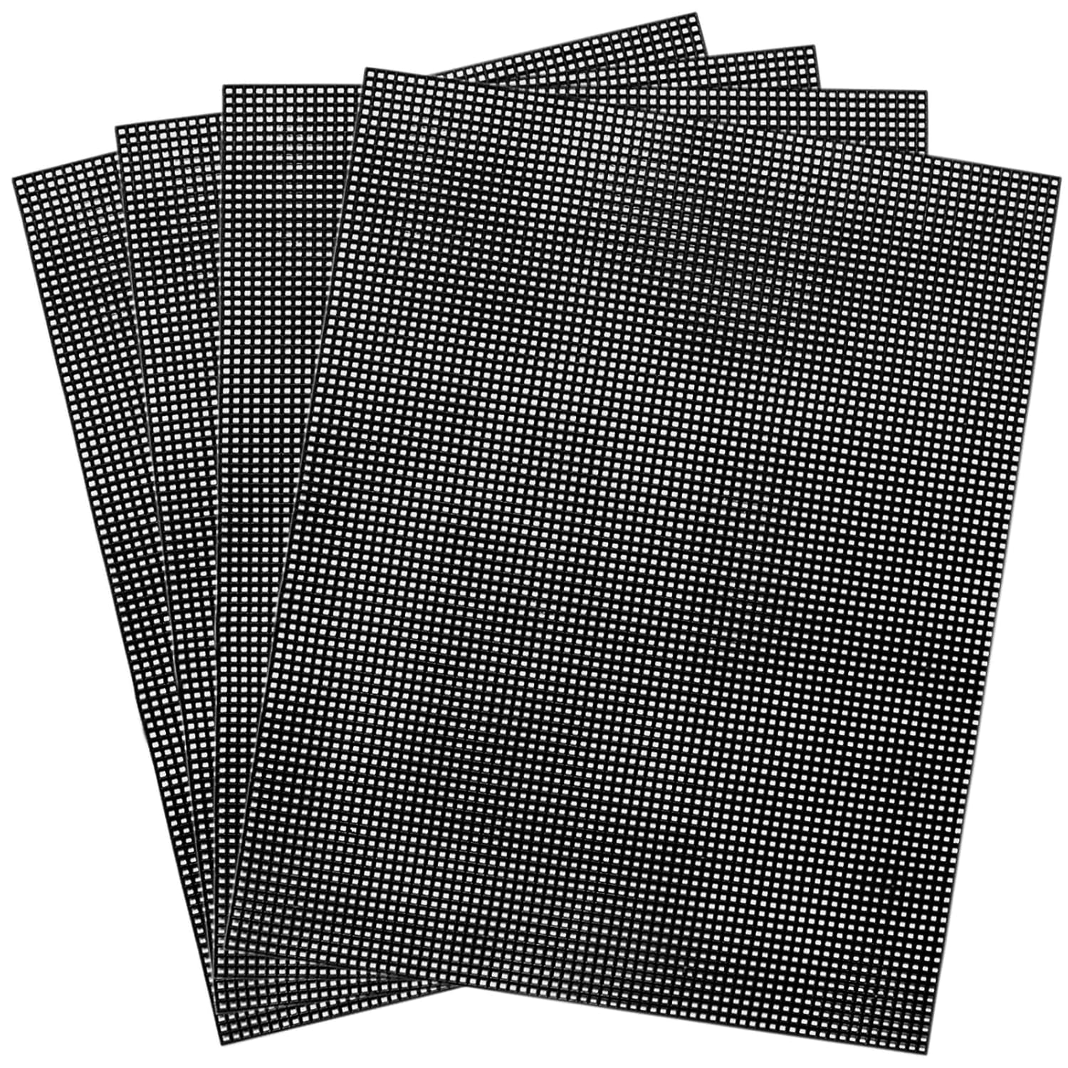 4 Pieces 7 Count Black Plastic Mesh Canvas Sheets for Embroidery, Acrylic Yarn Crafting, Knit Crochet Projects and Make Aquarium Dividers (10.5 X 13.5 Inch)