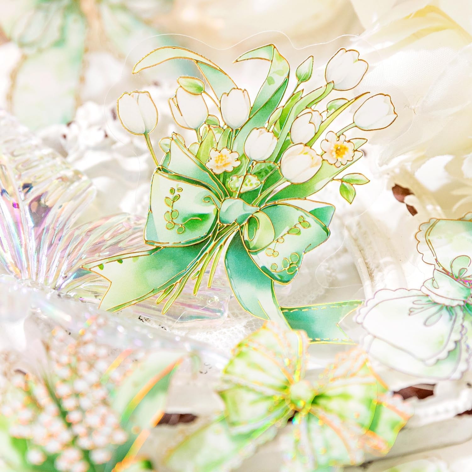 120Pcs Scrapbook Stickers Flower Bouquet Bow Scrapbooking Junk Journal Crafts Embelishment Decoration Diary Stickers (Menghuanzhiwu)