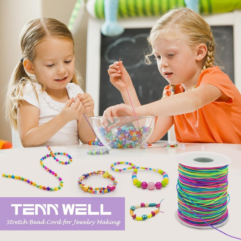 1Mm Elastic String for Bracelets, 328 Feet Rainbow Stretchy Bracelet String Elastic Beading Cord for Bracelets, Necklaces, Jewelry Making, Pony Beads and Crafts