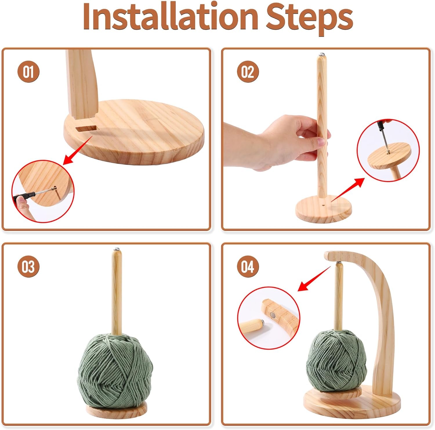 Wooden Magnetic Yarn Holder, Vertical Yarn Skein Holder with Easy Installation, Smooth Rotation, Durable Varnish Surface, Perfect Yarn Holder Spinner for Knitting and Crocheting.