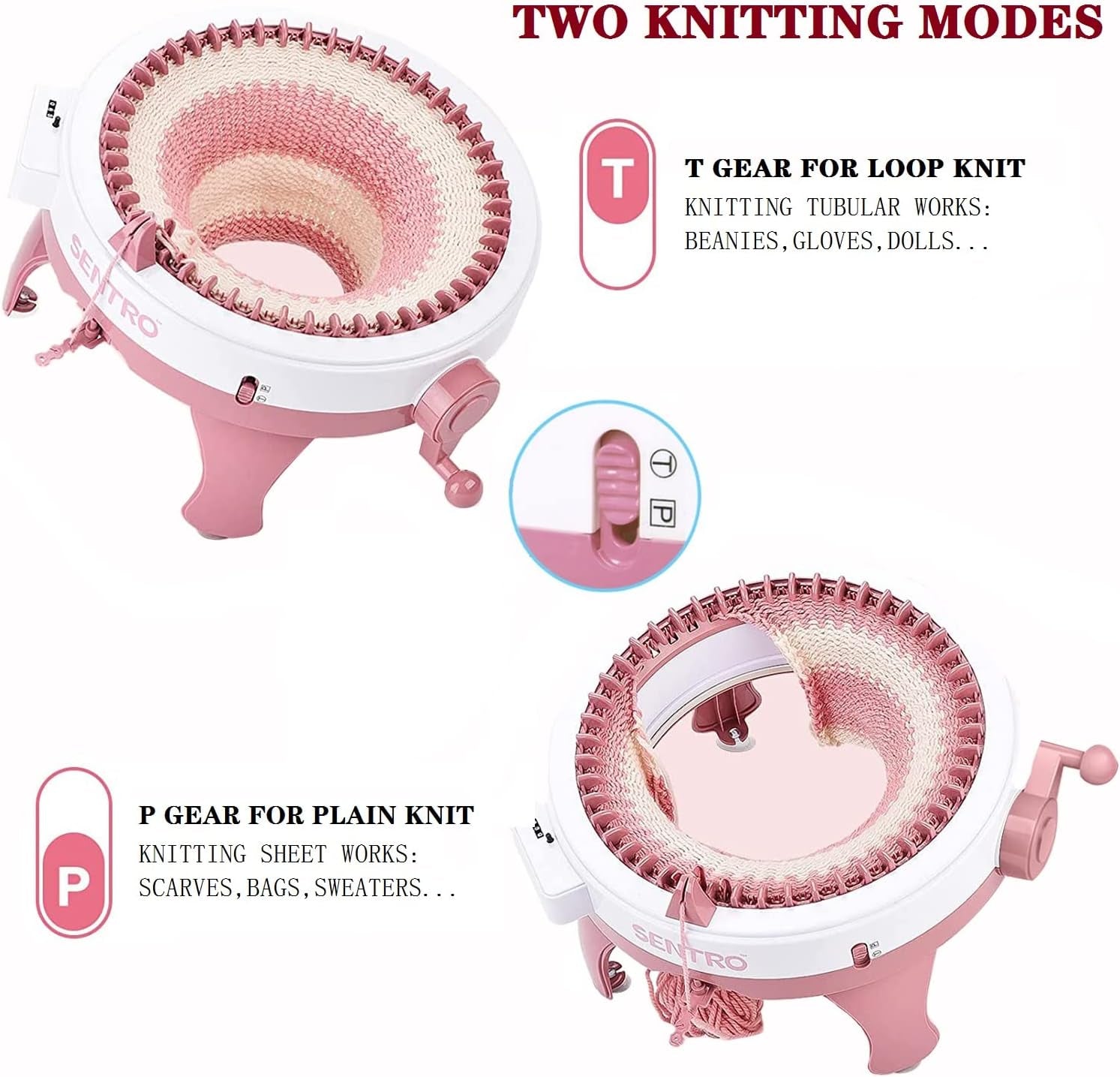 Knitting Machines, 48 Needles Knitting Loom Machine with Row Counter, Smart Weaving Loom round Spinning Knitting Machines,  DIY Knitting Board Rotating Double Knit Loom Machine Kit