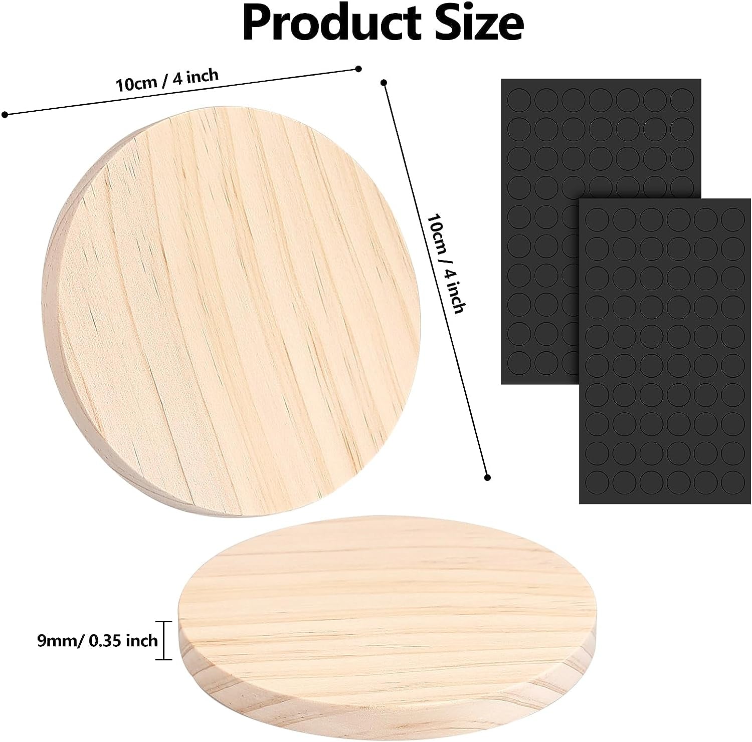 32Pcs Unfinished Wood Coasters, 4" round Wooden Coasters with Non-Slip Dot Sticker for Drinks, 9Mm Thick Blank Wood Coasters Bulk for DIY Crafts Supplies Adults Beginners