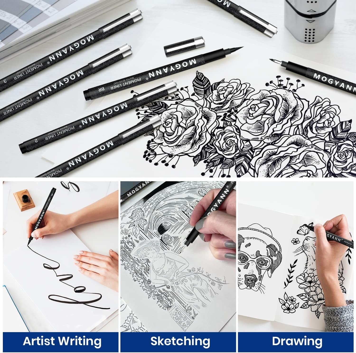 Art Pens, Black Drawing Pens 8 Size Ink Pens Set for Artist Writing, Sketching, Manga, Anime