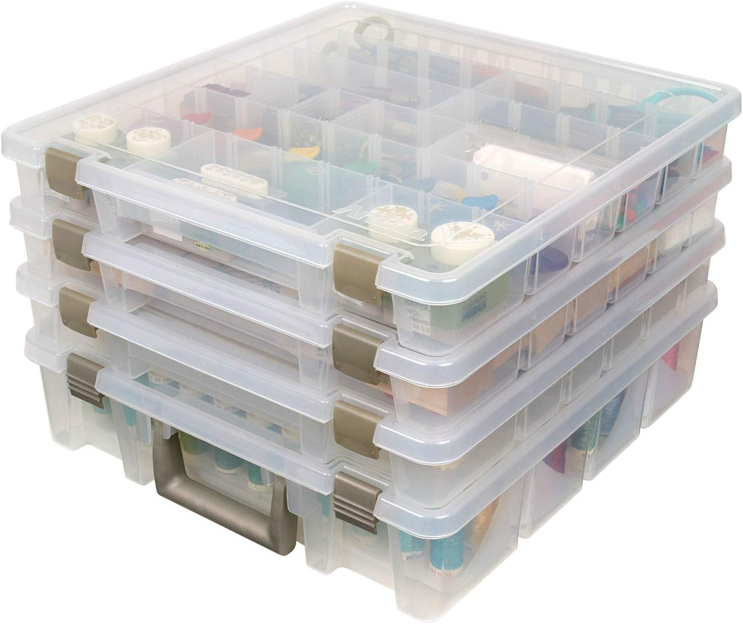 9007AB Super Satchel with Removable Dividers, Portable Art &amp; Craft Organizer with Handle, [1] Plastic Storage Case, Clear