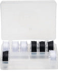 Class 66 Prewound Plastic Bobbins, Transparent – Black & White, 50 Yards Each, Washable and Colorfast Polyester Threaded Bobbins with Storage Case, 12Ct