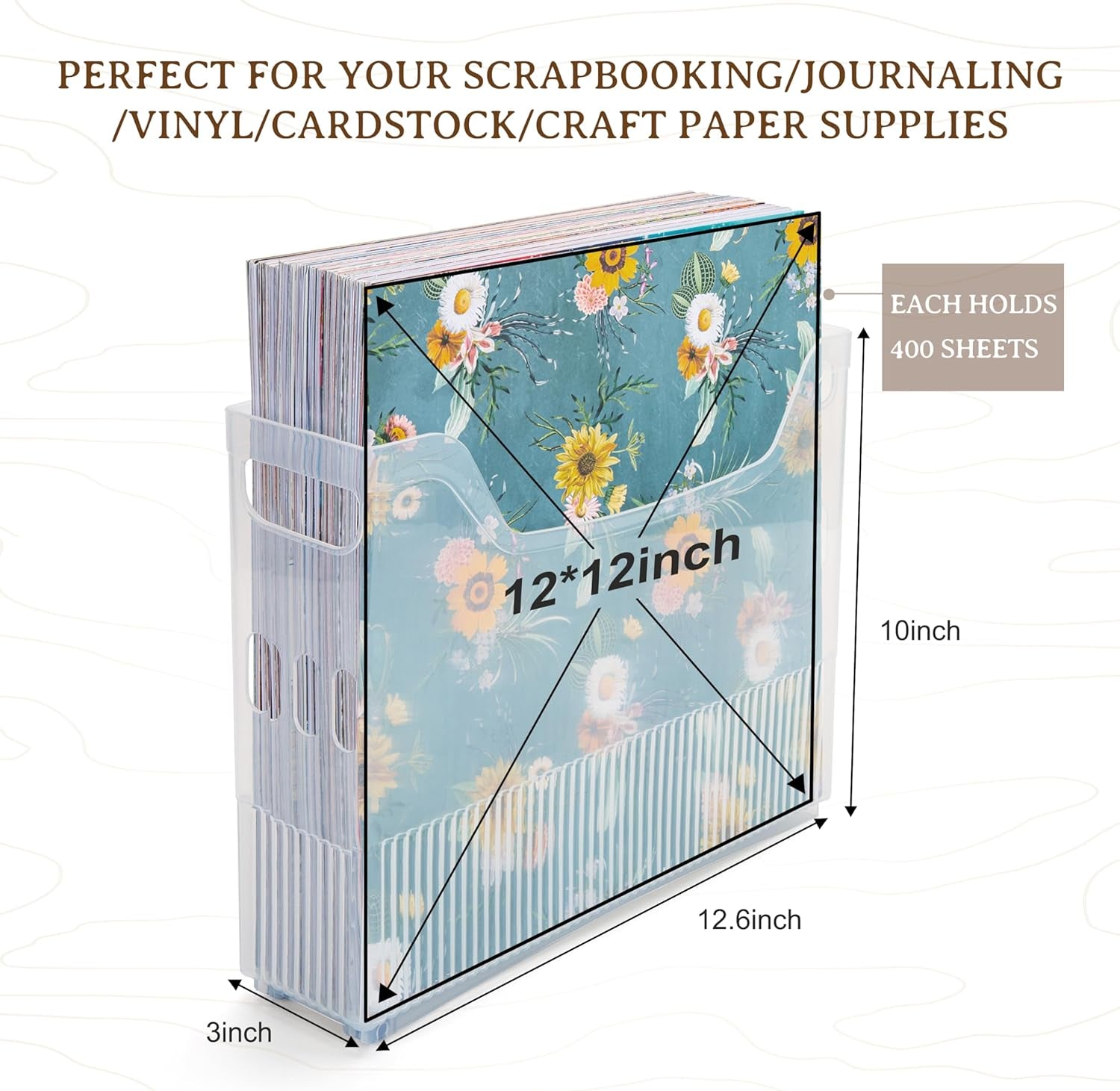 4 Pack Scrapbook Paper Storage with Wheels, Plastic Scrapbook Storage Bin for Holding 12" X 12" Papers, Scrapbook Papers, Vinyl Sheets, Cardstocks