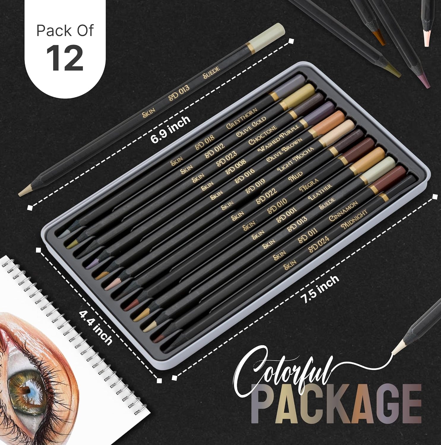 Skin Tone Colored Pencils for Adult Coloring, 12 Color Pencils for Portraits and Skintone Artists, a Complete Color Range of Soft Core Colored Pencils, Now with Light Fast Ratings.
