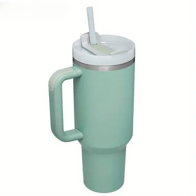 40oz stainless steel flat glass with handle and straw, sports kettle for men and women, coffee cup-perfect gift.