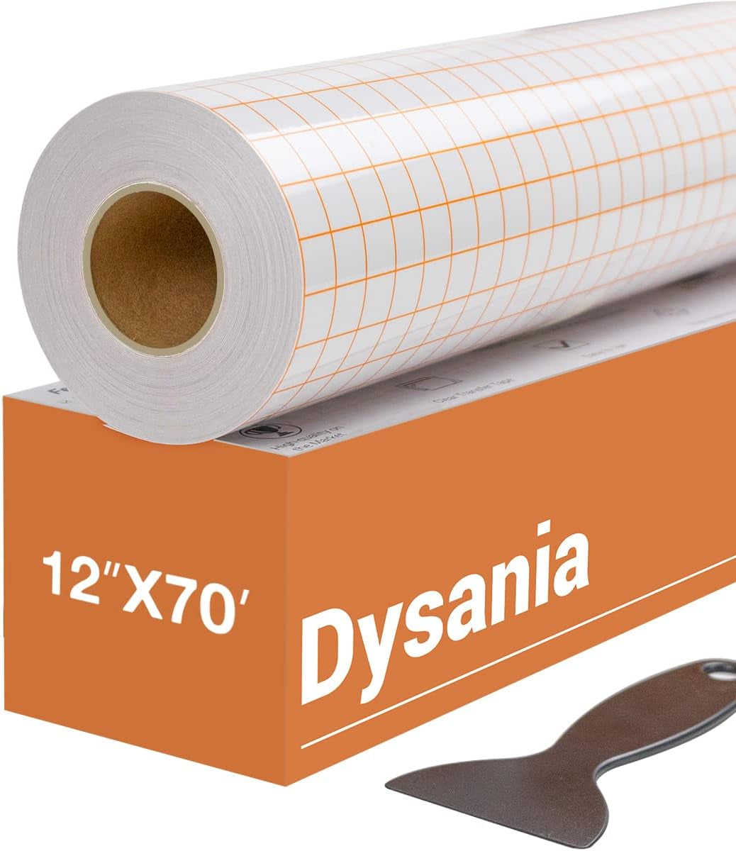 Transfer Tape for Vinyl - 12" X 70 FT W/Orange Alignment Grid for Adhesive Vinyl - Medium Tack Vinyl Transfer Tape for Cricut, Silhouette Cameo, Decals, Signs, Windows and Stickers