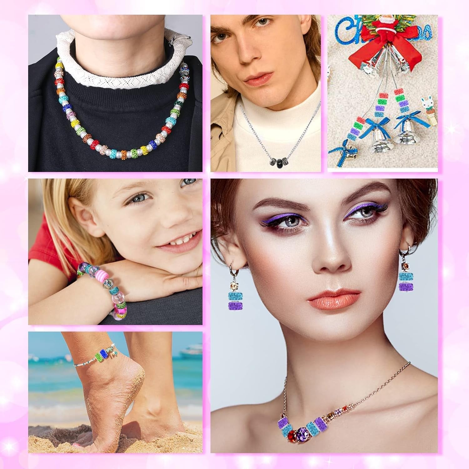 200 PCS Large Hole Beads for Jewelry Making,  European Beads Bulk Spacer Beads with Mixed Color Rhinestone Beads Charms for DIY Craft Bracelet Necklace Earring Making