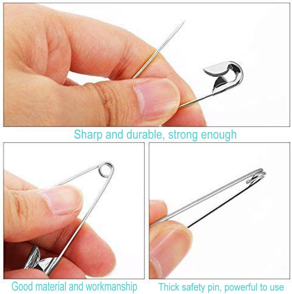 46 PCS Safety Pins, Premium Safety Pins Metal Silver Sewing Pins Set Durable Assorted 7 Sizes 19Mm - 54Mm for Home Office Use Art Craft Sewing Jewelry Making