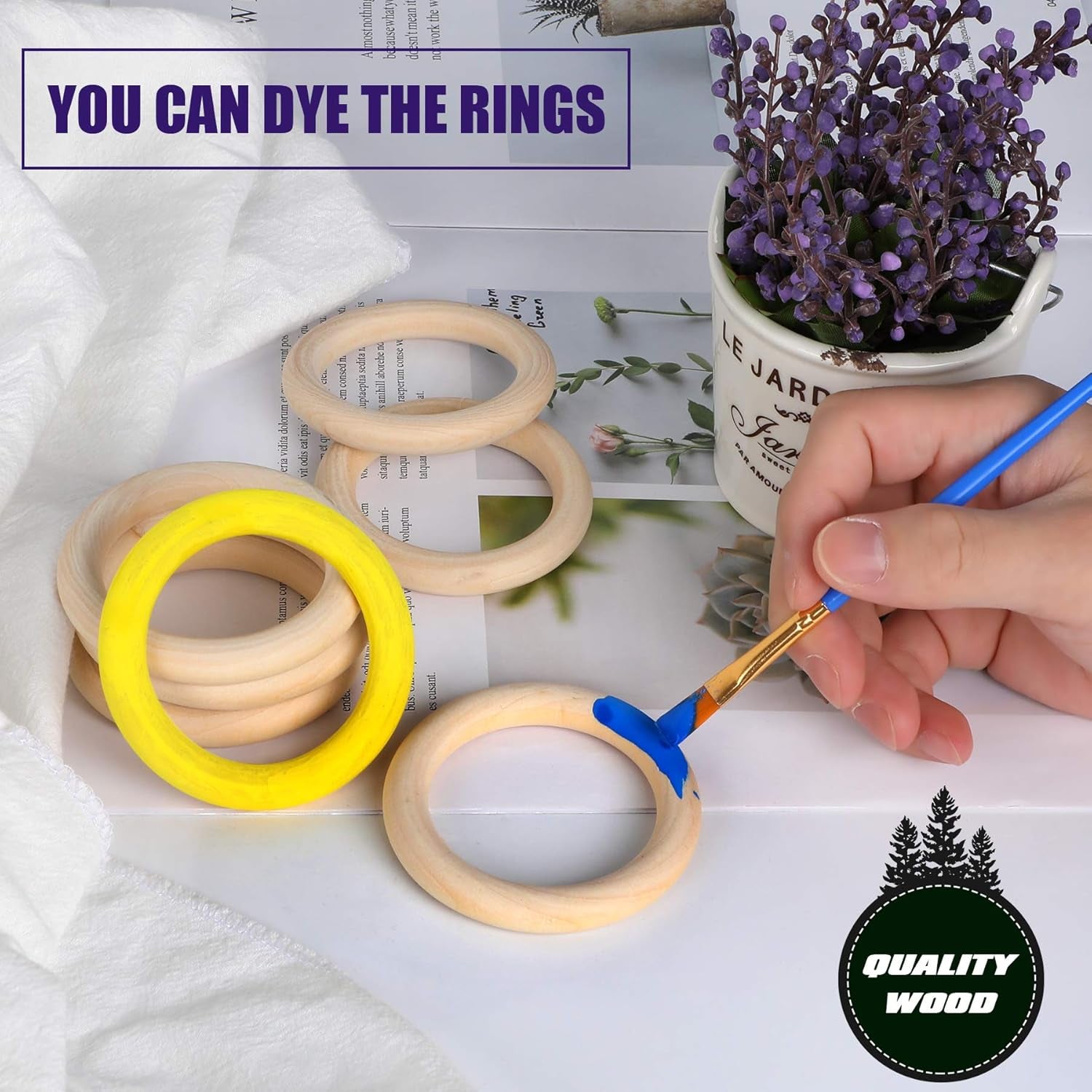 10 Pcs Macrame Wooden Rings, 60Mm/2.4Inch Natural Unfinished Solid Wood Hoops for DIY Craft Pendant Connectors Jewelry Making