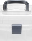 13 Inch Transparent Plastic Empty Multipurpose Storage Box with Gray Handle, Latching Lid and 2 Expandable Trays for Tools, First Aid, Sewing Kit, Arts Crafts Supplies