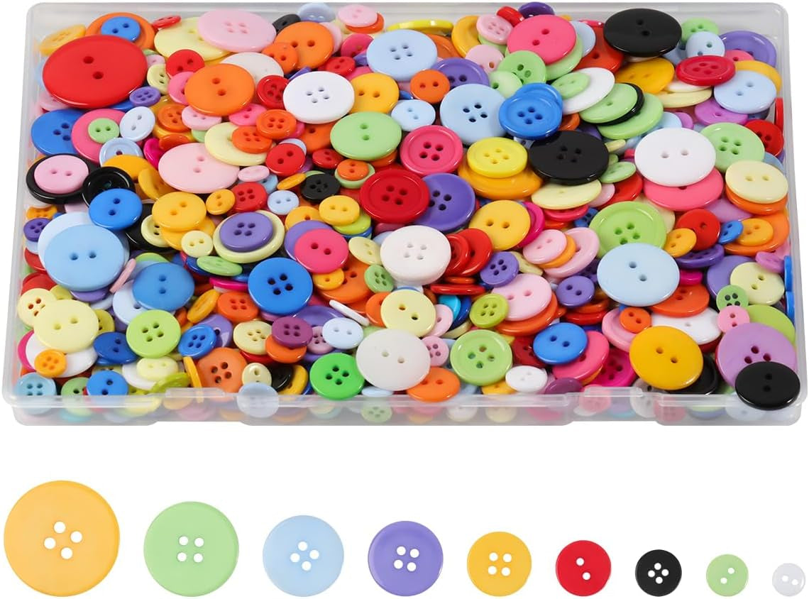 1000Pcs Button for Crafts Assorted Sizes Buttons for Sewing Resin round Buttons for Crafting Arts DIY Mixed Color