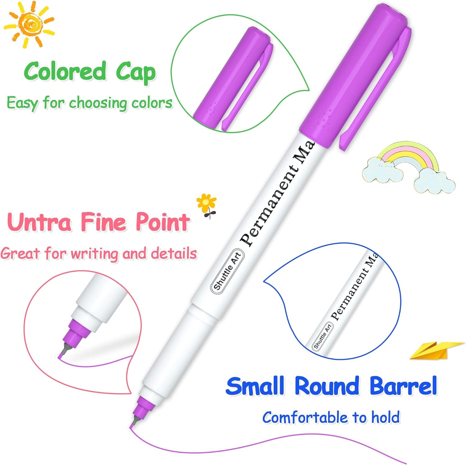 Permanent Marker, 30 Colors Ultra Fine Point, Assorted Colors, Works on Plastic,Wood,Stone,Metal and Glass for Kids Adult Coloring Doodling Marking