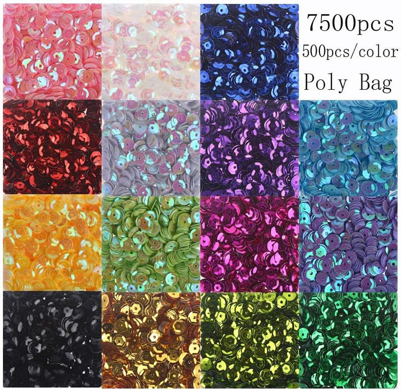 Cup Sequins Bagged Iridescent Spangles Craft Mixed 15 Colors 6Mm 7500Pcs Rainbow Sequin Bulk Assorted for DIY Arts Crafts Making by