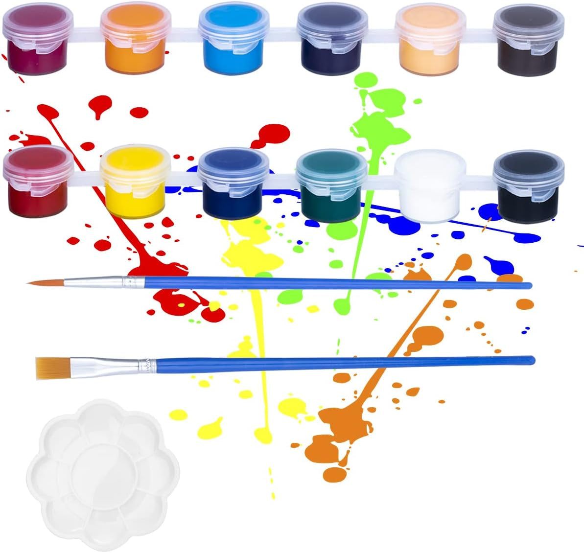 Washable Paint Set for Kids Arts and Crafts, 90PCS Classroom Painting Supplies, 6 Acrylic Paint Sets of 12 Colors, Mixing Palette, Brushes