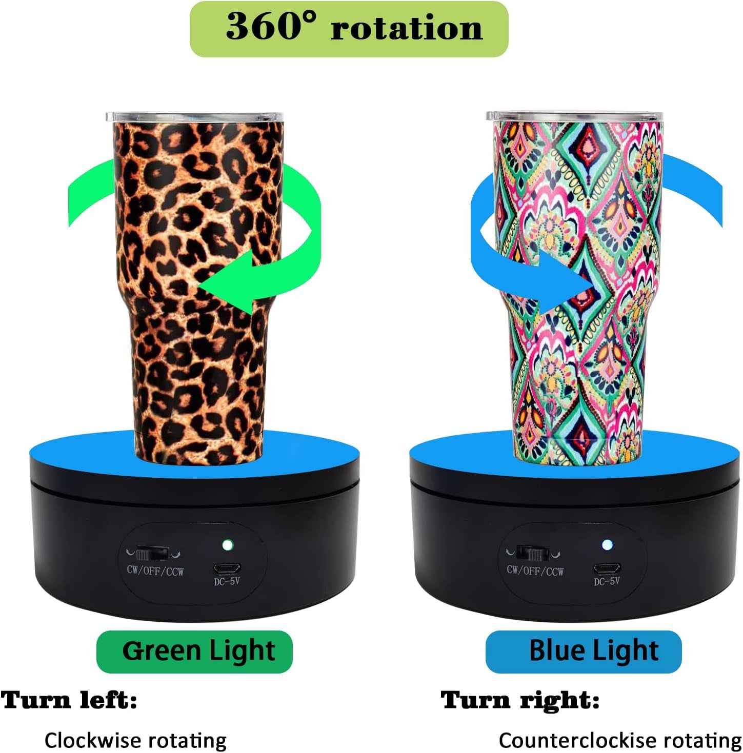 Motorized Rotating Display Stand,Turner Cup Platform for Epoxy Glitter Tumbler, 360 Automatic Mute Rotating Turntable, Tumbler Making Supplies Spinner, Base for Product Video Show ,Balck 4.72In