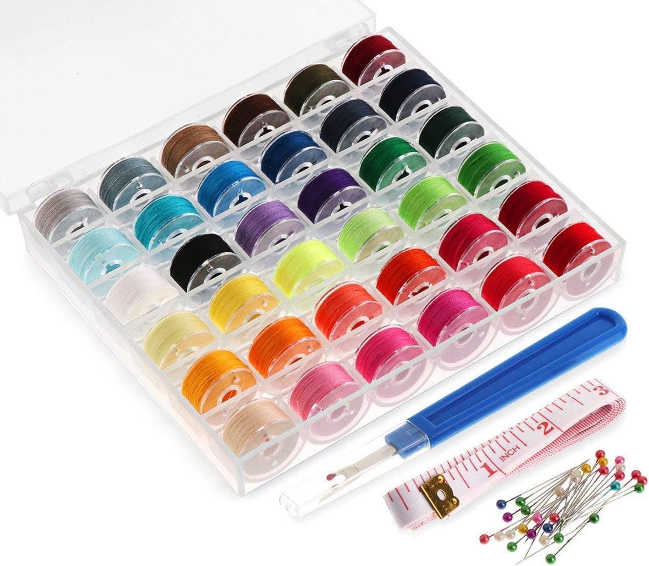 36Pcs Bobbins Sewing Thread Prewound Bobbin Thread with Bobbin Case, Assorted Colors Size a Class 15 Bobbins, Sewing Machine Bobbins for Brother/Singer/Babylock/Janome Sewing&Embroidery Machine