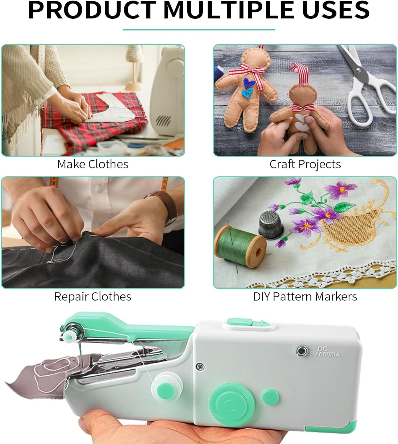 Handheld Sewing Machine, Mini Portable Sewing Machine Rechargeable for Quick Stitching 33Pcs, Cordless Sewing Machine for Beginners Suitable for Home Travel DIY Pattern Sewing Clothes, Blue