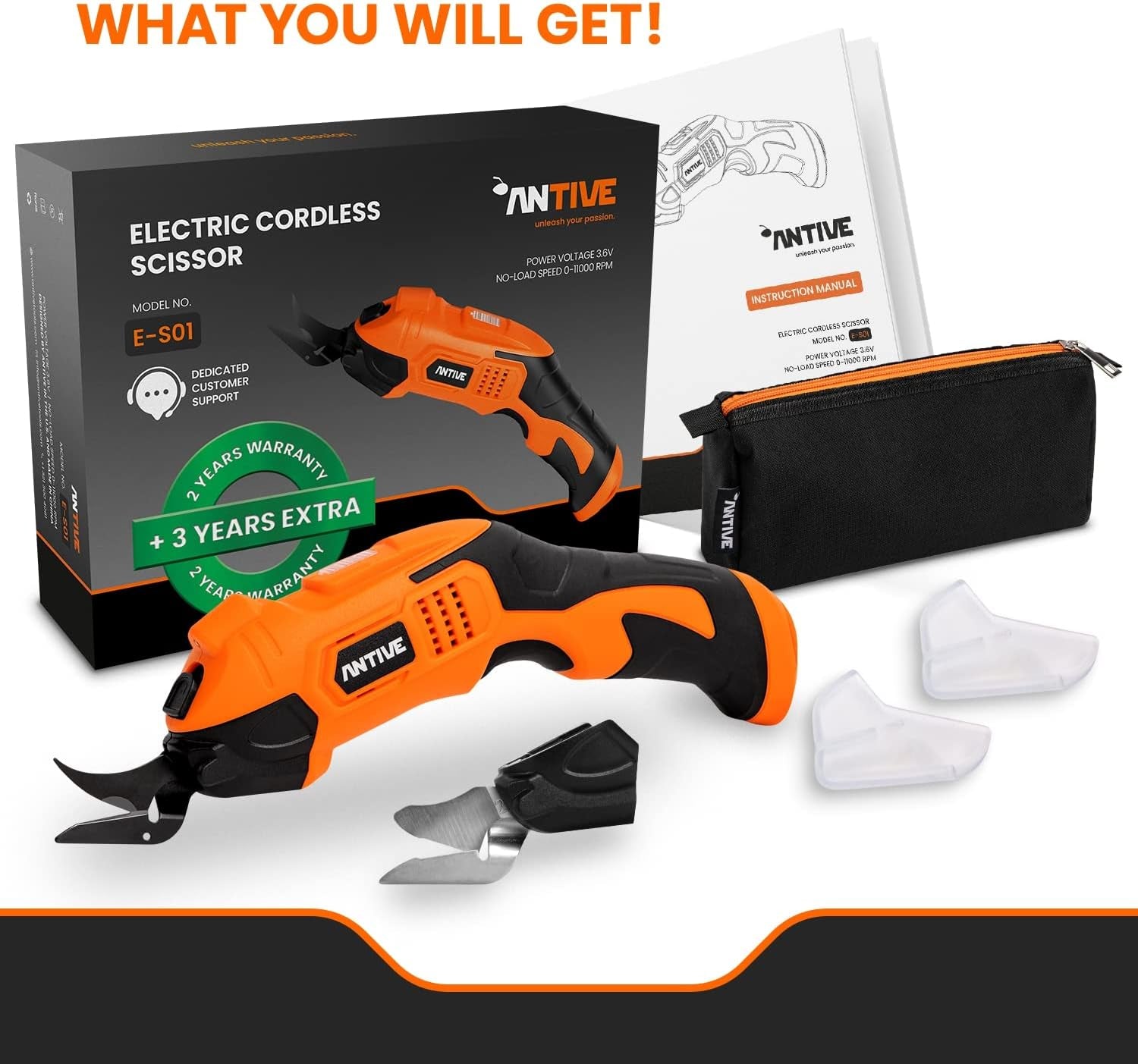 Electric Scissors for Cutting Fabric, Cardboard & Plastic – Rechargeable Cordless Electric Scissors with 2 Blades Included – Electric Fabric Scissors Ideal for Crafting (Orange)