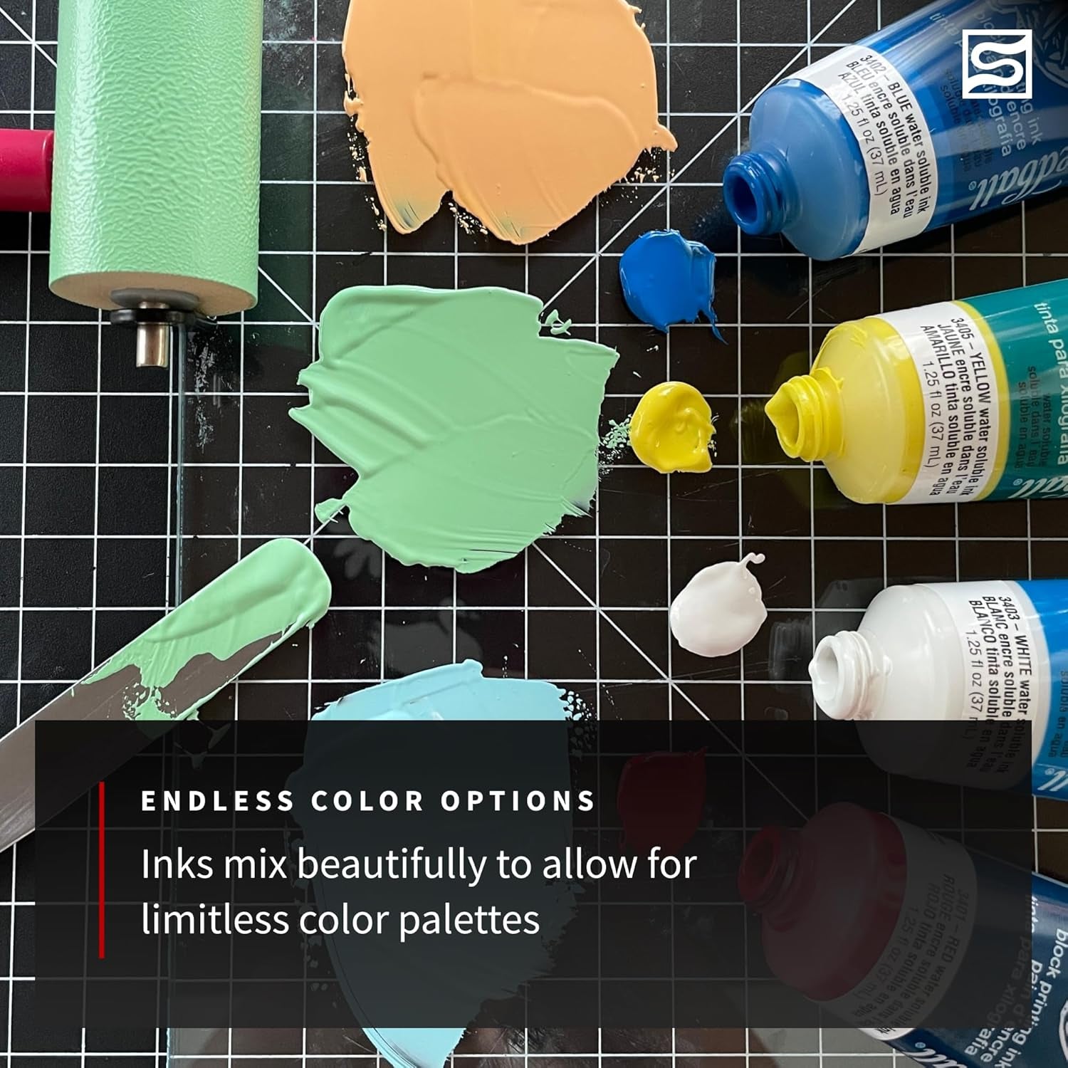 Water-Soluble Block Printing Ink Starter Set, 4-Color Set, 1.25-Ounce Tubes