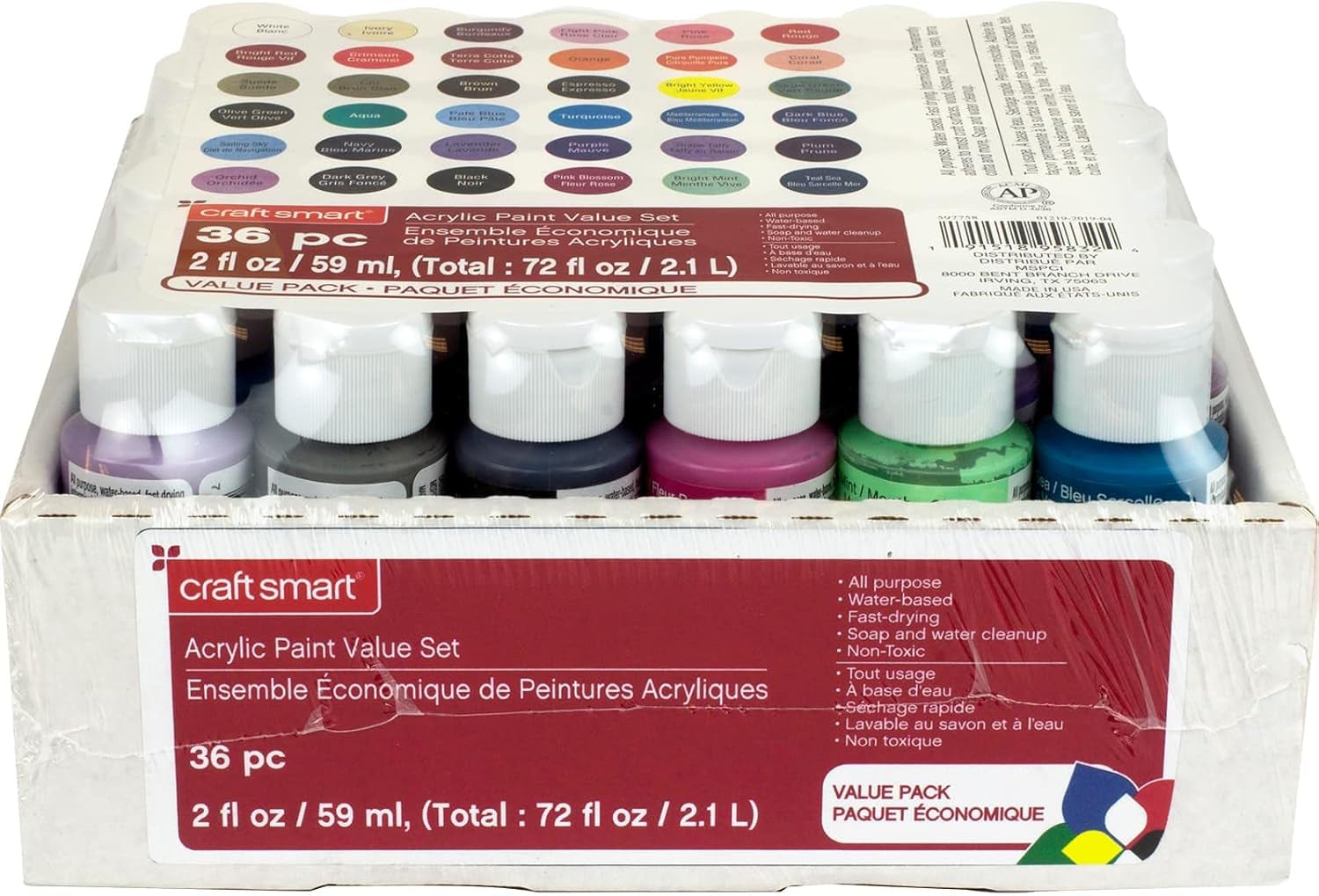 36 Assorted Acrylic Paint Set by  - Non-Toxic Paint for Drawing, Painting, Art &amp; Crafts Supplies - 1 Pack