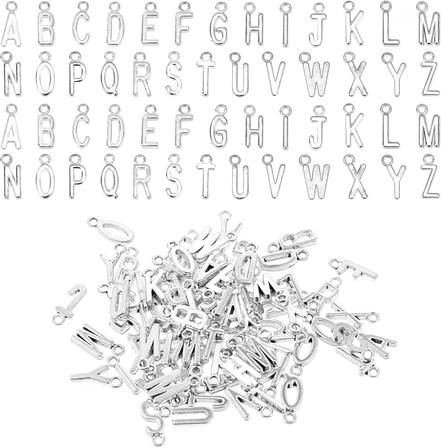 104 Pieces A-Z Alphabet Letter Charms, Jewelry Charms for Making Jewelry, Alloy Spacer Beads, Metal Letter Pendant Charms for Bracelets Necklace Earring Jewelry DIY Crafts Making Supplies