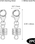 Magnetic Necklace Clasps and Closures, 2 Pcs 925 Sterling Silver Magnetic Clasps for Necklaces White Gold Plated Converter Closures Connector Clasps for Bracelet Anklet DIY Jewelry Making Supplies